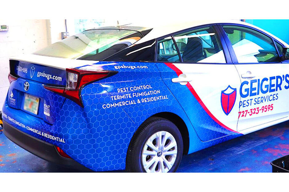 Ace High Printing produced these vehicle graphics for Geiger's Pest Services on its Roland DG TrueVIS VG2-540 digital printer/cutter.