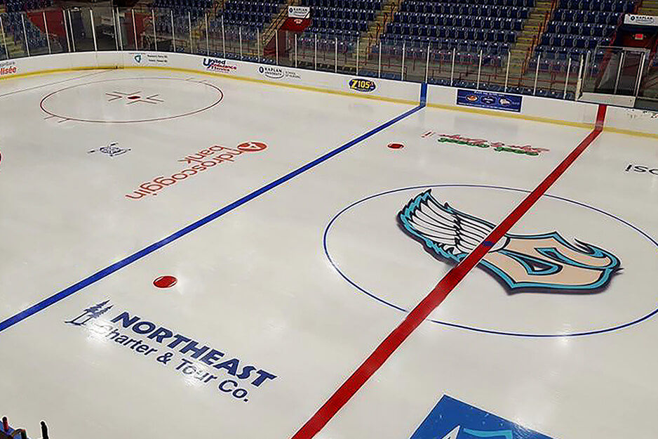 Ice hockey arena graphics, printed on a Roland DG TrueVIS VG2 digital printer/cutter.