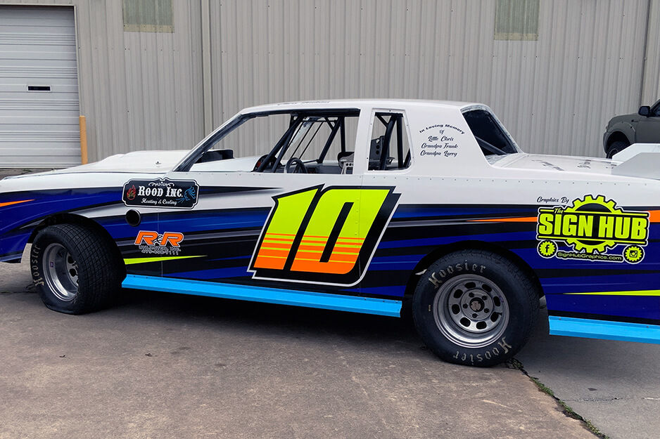 Sign Hub produced this colorful race car wrap on its Roland DG  TrueVIS VG2-640 printer/cutter.