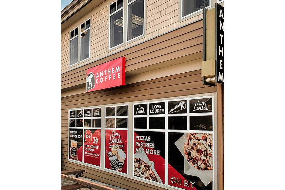 Retail window graphics for Anthem coffee