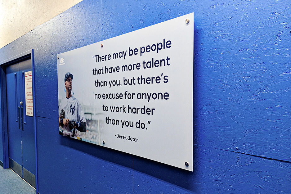 Sign with a quote by Derek Jeter printed using a Roland DG TrueVIS VG2 printer/cutter