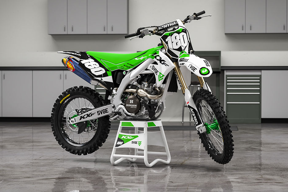 Motocross racing bike with bright green graphics