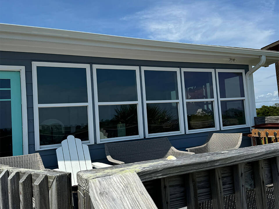 Back patio residential windows with tinted film applied.