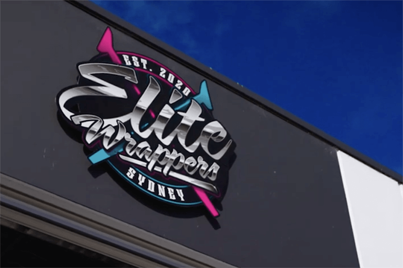 Elite Wrappers of Sydney, Australia's logo sign on a building