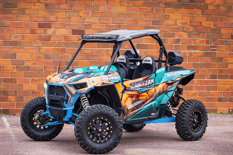 Fuel Graphics printed the colorful graphics on this UTV on its Roland DG TrueVIS VG2-540 digital printer/cutter.