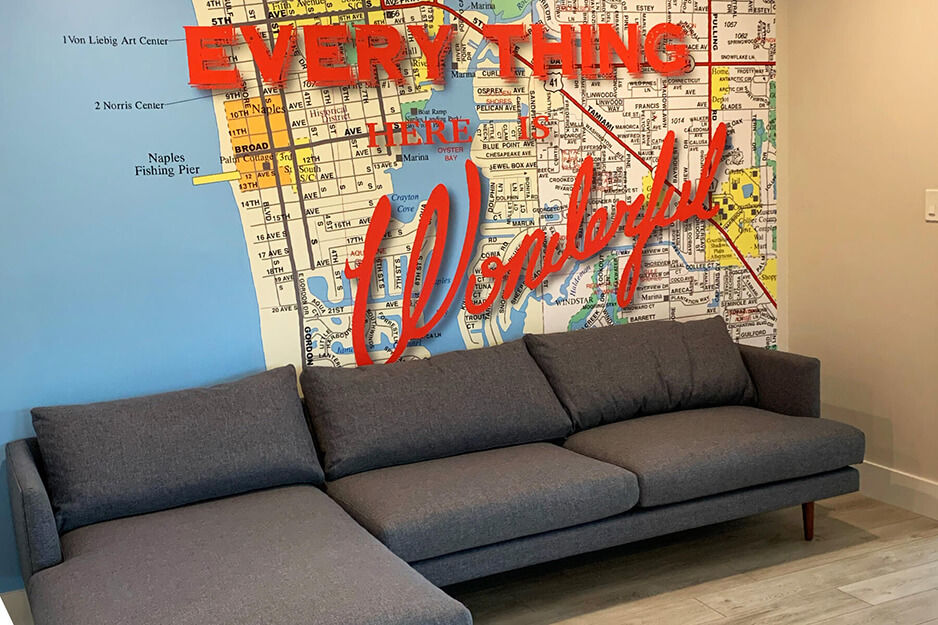 Inked Vinyl printed this colorful wall mural with a map of the Florida coast on its Roland DG TrueVIS VG2-640 wide-format printer-cutter.