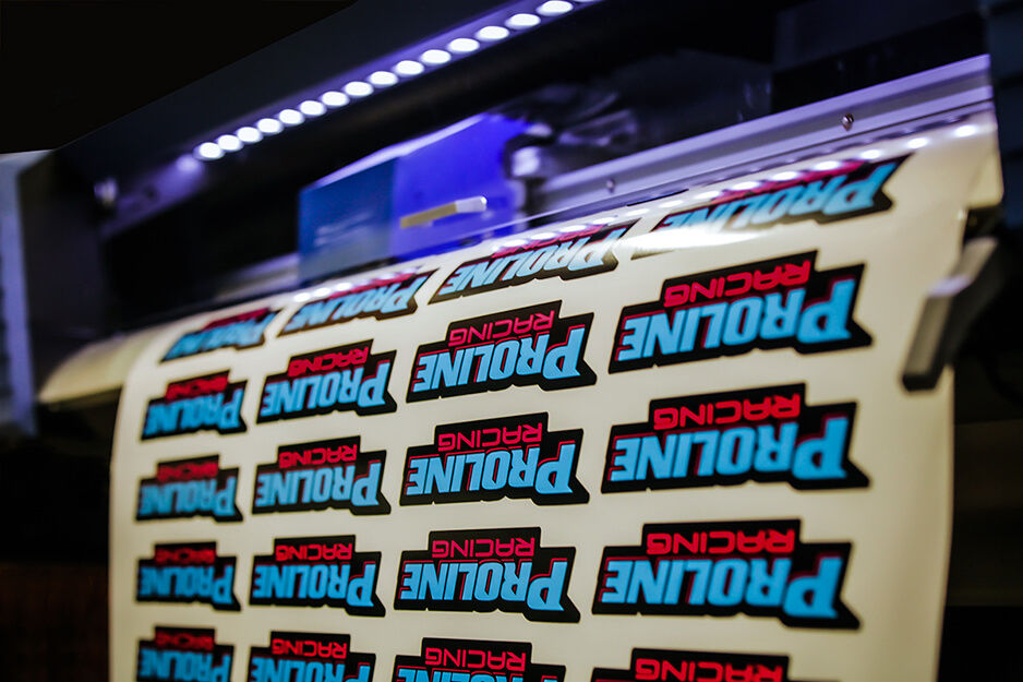 Z7GFX uses its Roland DG TrueVIS VF2 to produce hundreds of decals like these for Proline and other customers.