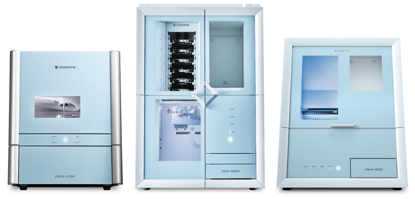DGSHAPE DWX-43W, DWX-53DC, and DWX-53D dental milling machines