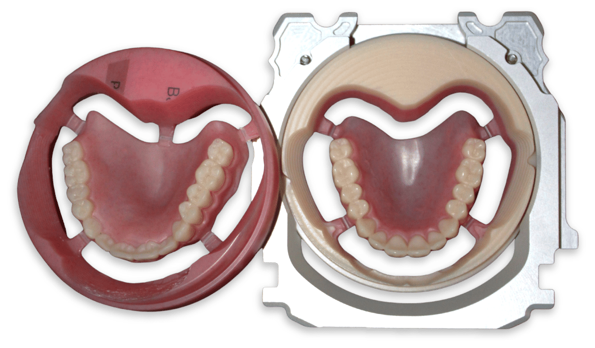 Premium denture milled in Ivotion adapter showing accuracy and repeatability