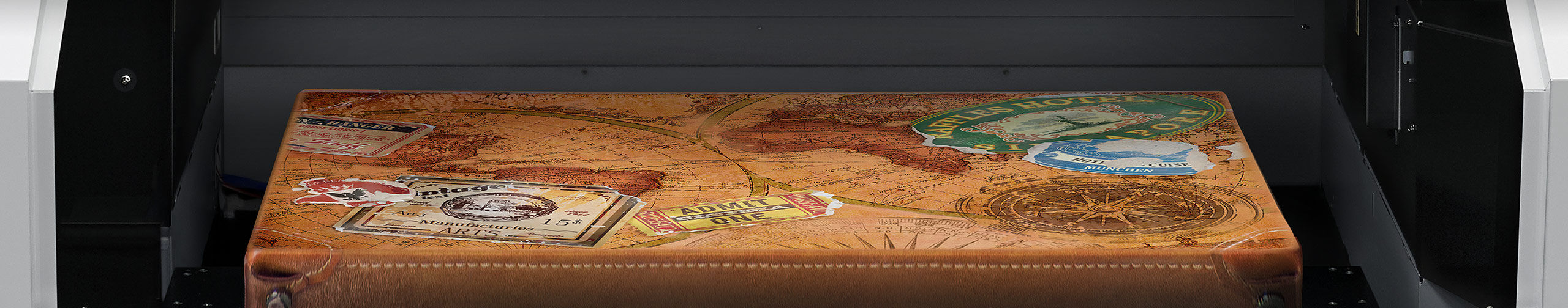 Up close of luggage printed in LEF2-300D